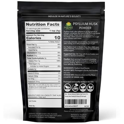 Moonee Naturals Psyllium Husk Pulver (10 Unzen) – Glutenfrei, Nicht GVO, Fein gemahlen, Keto-freundlich