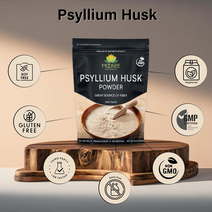 Moonee Naturals Psyllium Husk Pulver (10 Unzen) – Glutenfrei, Nicht GVO, Fein gemahlen, Keto-freundlich