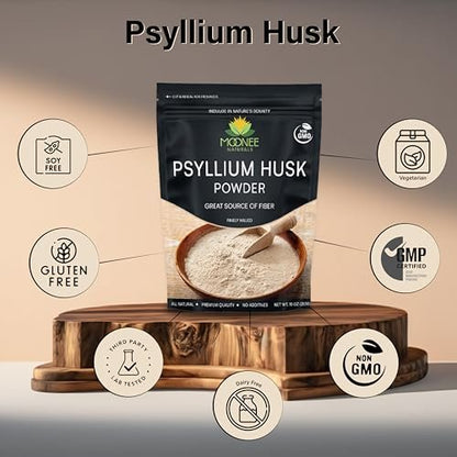 Moonee Naturals Psyllium Husk Pulver (10 Unzen) – Glutenfrei, Nicht GVO, Fein gemahlen, Keto-freundlich