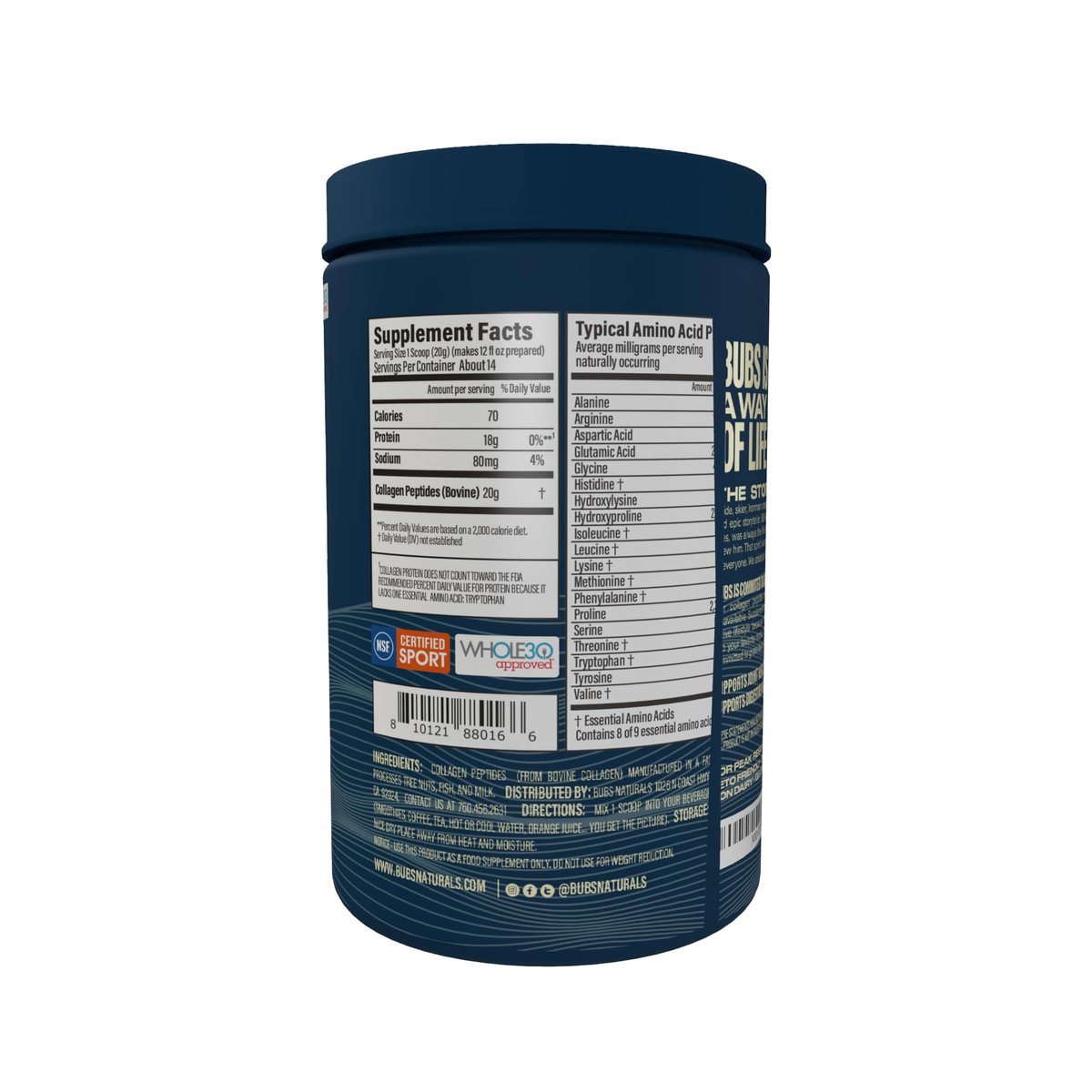 BUBS Naturals Unflavored Kollagenpeptide-Pulver – Weidehaltung, grasgefüttert, paleo- & keto-freundlich, 284 g (10 oz)
