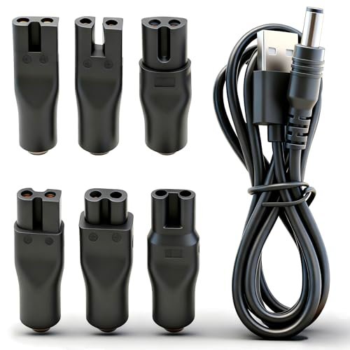 5V USB-Ladekabel-Set für Haarschneider, Barttrimmer, Rasierer, Schönheitsgeräte, Tischlampen, Luftreiniger - 7-teiliges Ladegerät-Kabel-Set (Schwarz)