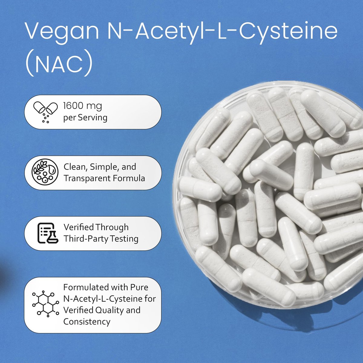 NaturaLife Labs N-Acetyl-L-Cystein (NAC) 1600 mg – 100 Kapseln - Vegan, Non-GMO & Glutenfrei