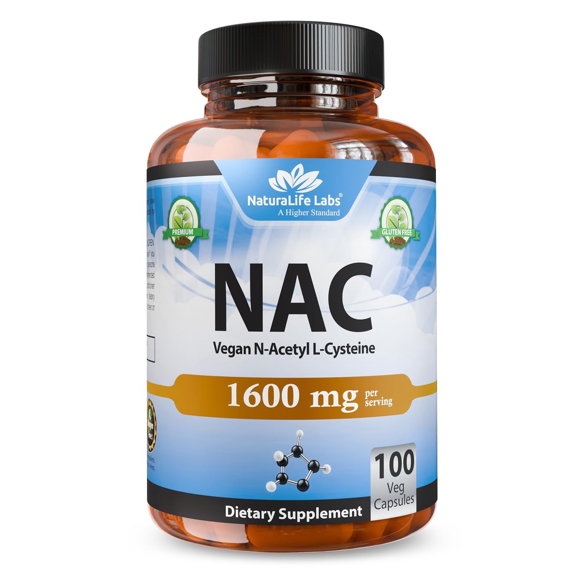NaturaLife Labs N-Acetyl-L-Cystein (NAC) 1600 mg – 100 Kapseln - Vegan, Non-GMO & Glutenfrei