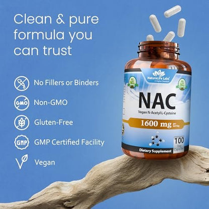 NaturaLife Labs N-Acetyl-L-Cystein (NAC) 1600 mg – 100 Kapseln - Vegan, Non-GMO & Glutenfrei
