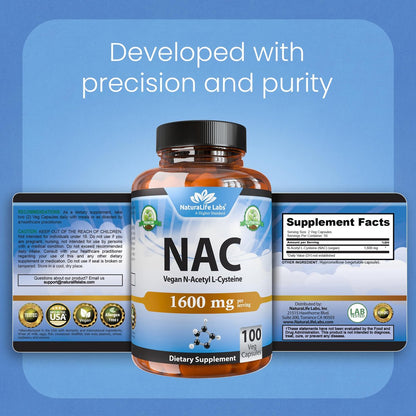 NaturaLife Labs N-Acetyl-L-Cystein (NAC) 1600 mg – 100 Kapseln - Vegan, Non-GMO & Glutenfrei