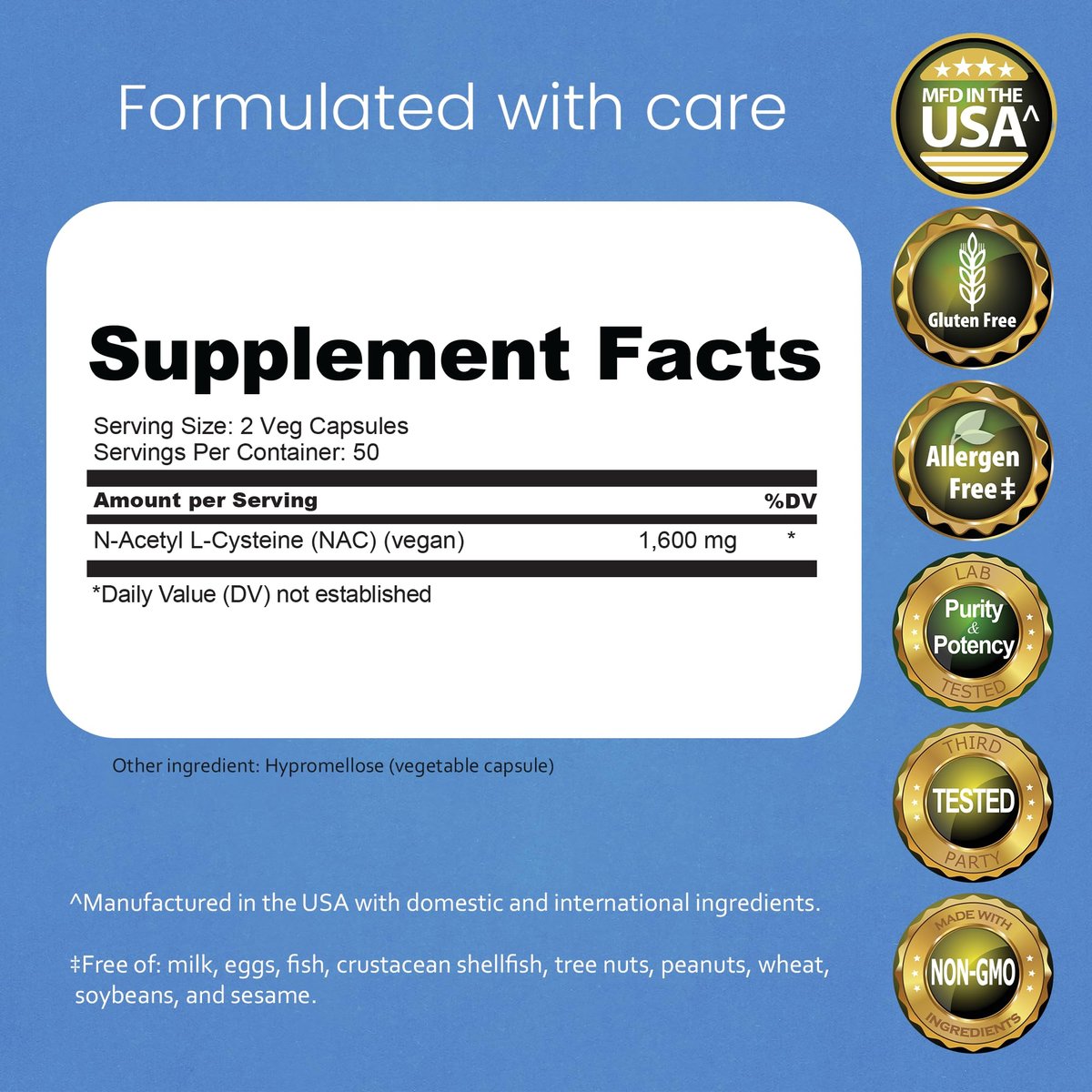 NaturaLife Labs N-Acetyl-L-Cystein (NAC) 1600 mg – 100 Kapseln - Vegan, Non-GMO & Glutenfrei