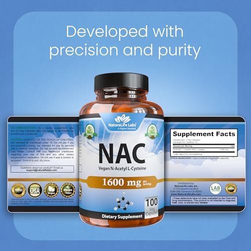 NaturaLife Labs N-Acetyl-L-Cystein (NAC) 1600 mg – 100 Kapseln - Vegan, Non-GMO & Glutenfrei
