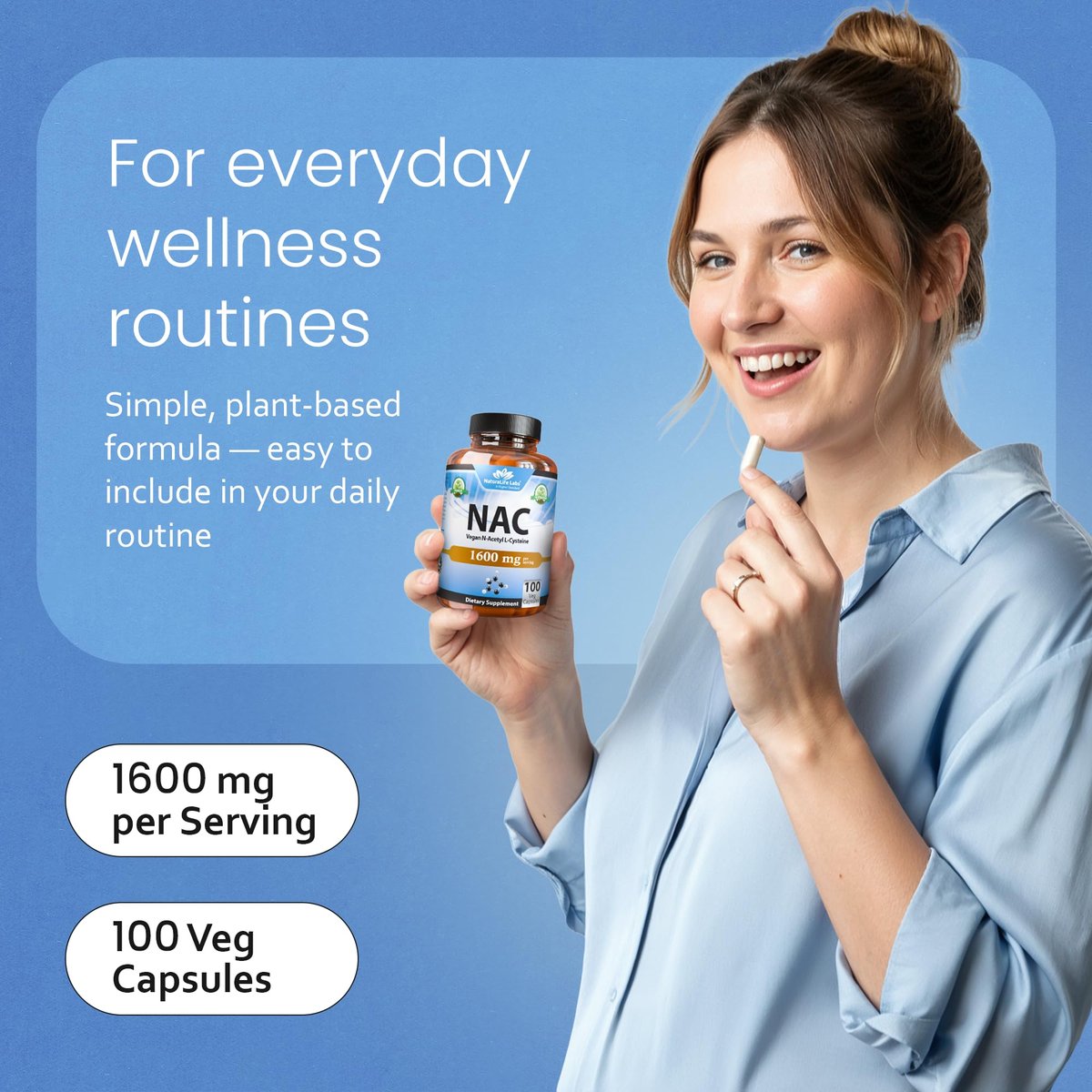 NaturaLife Labs N-Acetyl-L-Cystein (NAC) 1600 mg – 100 Kapseln - Vegan, Non-GMO & Glutenfrei