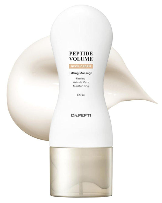 DR. PEPTI Halsstraffende Creme mit integriertem Gua Sha Massagegerät – 25 Peptide & Kollagen gegen Truthahnhals, Tech Neck & Krepphaut – Straffende & Liftende Halscreme, 125 ml