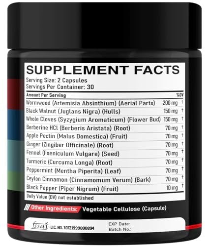 DEDICAD Wermut Kapseln Nahrungsergänzung – Extrakt aus Schwarznuss, Nelken, Kurkuma, Apfel, Berberin HCl & mehr – 11 Inhaltsstoffe für Immunsystem und Körpermanagement – 60 Kapseln