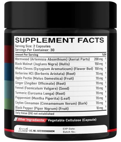 DEDICAD Wermut Kapseln Nahrungsergänzung – Extrakt aus Schwarznuss, Nelken, Kurkuma, Apfel, Berberin HCl & mehr – 11 Inhaltsstoffe für Immunsystem und Körpermanagement – 60 Kapseln
