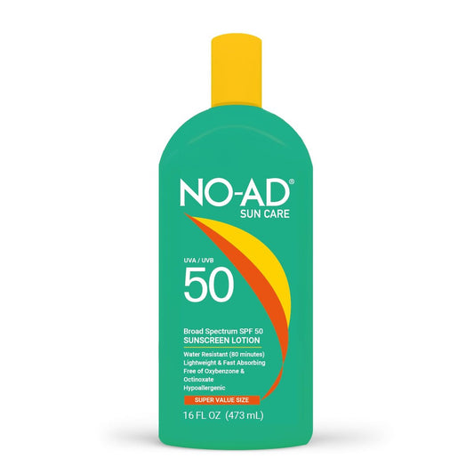 NO-AD SPF 50 Sonnenlotion – Breitband UVA/UVB Schutz, wasserbeständig, ohne Octinoxat & Oxybenzon mit Vitamin E und Aloe Vera, 473 ml