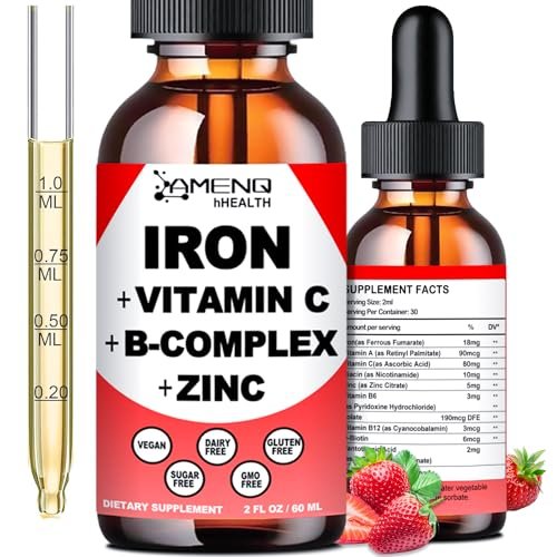 Flüssiges Eisenpräparat mit Vitamin C, A, B-Komplex – Hochdosierte vegane Eisentropfen für Frauen, Männer & Kinder – Unterstützt rote Blutkörperchen, Energie, Anämie & Müdigkeit