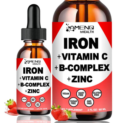 Flüssiges Eisenpräparat mit Vitamin C, A, B-Komplex – Hochdosierte vegane Eisentropfen für Frauen, Männer & Kinder – Unterstützt rote Blutkörperchen, Energie, Anämie & Müdigkeit