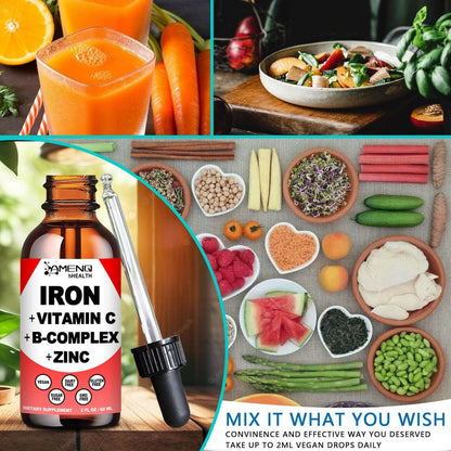 Flüssiges Eisenpräparat mit Vitamin C, A, B-Komplex – Hochdosierte vegane Eisentropfen für Frauen, Männer & Kinder – Unterstützt rote Blutkörperchen, Energie, Anämie & Müdigkeit