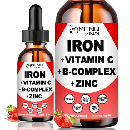 Flüssiges Eisenpräparat mit Vitamin C, A, B-Komplex – Hochdosierte vegane Eisentropfen für Frauen, Männer & Kinder – Unterstützt rote Blutkörperchen, Energie, Anämie & Müdigkeit