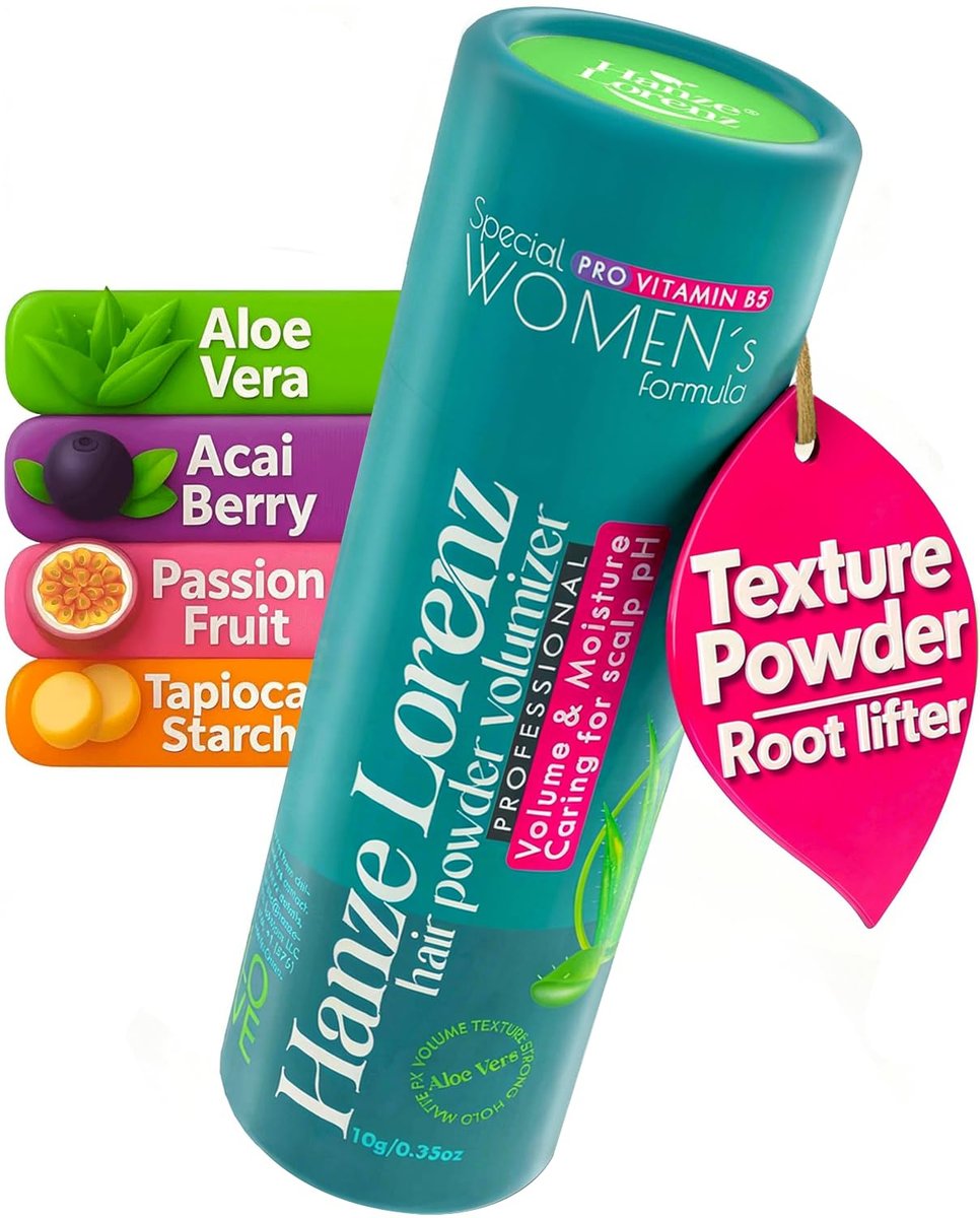 Hanze Lorenz Haar-Texturpulver für Frauen – Volumenansatz-Hebepulver & Teasing-Pulver für feines Haar – Styling-Puder mit starkem Halt und mattem Finish – Empfindliche Kopfhaut sicher, unparfümiert – 10 g / 0,35 oz