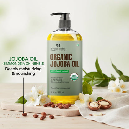 Botanic Hearth USDA Bio Jojobaöl 237 ml | 100% rein und natürlich – kaltgepresst & hexanfrei – natürliches Haarwachstumsöl für Wimpern, Augenbrauen, Haut, Gesicht, Nägel & Kopfhaut