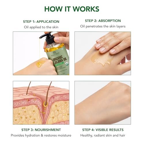 Botanic Hearth USDA Bio Jojobaöl 237 ml | 100% rein und natürlich – kaltgepresst & hexanfrei – natürliches Haarwachstumsöl für Wimpern, Augenbrauen, Haut, Gesicht, Nägel & Kopfhaut