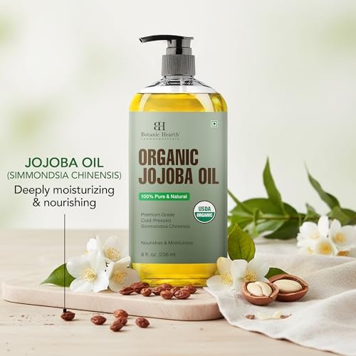 Botanic Hearth USDA Bio Jojobaöl 237 ml | 100% rein und natürlich – kaltgepresst & hexanfrei – natürliches Haarwachstumsöl für Wimpern, Augenbrauen, Haut, Gesicht, Nägel & Kopfhaut