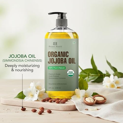 Botanic Hearth USDA Bio Jojobaöl 237 ml | 100% rein und natürlich – kaltgepresst & hexanfrei – natürliches Haarwachstumsöl für Wimpern, Augenbrauen, Haut, Gesicht, Nägel & Kopfhaut