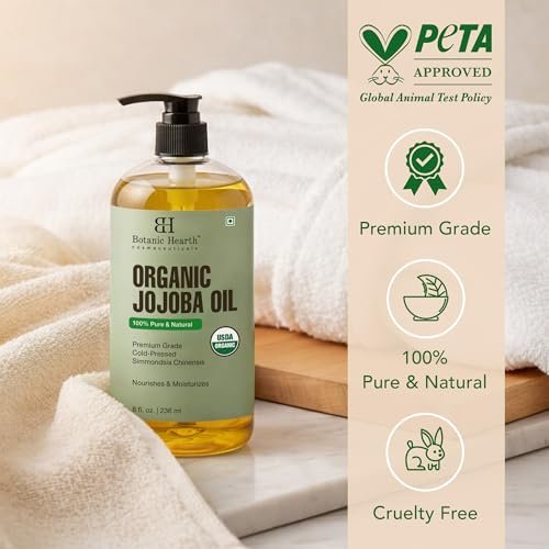 Botanic Hearth USDA Bio Jojobaöl 237 ml | 100% rein und natürlich – kaltgepresst & hexanfrei – natürliches Haarwachstumsöl für Wimpern, Augenbrauen, Haut, Gesicht, Nägel & Kopfhaut