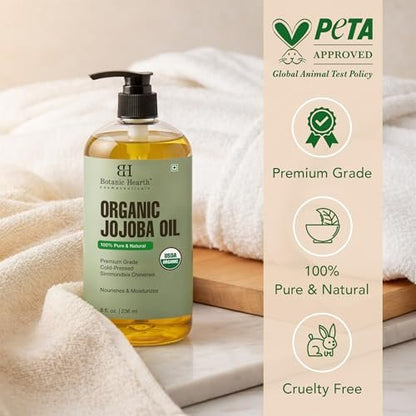 Botanic Hearth USDA Bio Jojobaöl 237 ml | 100% rein und natürlich – kaltgepresst & hexanfrei – natürliches Haarwachstumsöl für Wimpern, Augenbrauen, Haut, Gesicht, Nägel & Kopfhaut