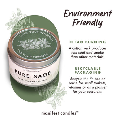 Manifest Candles Weißer Salbei Reinigungs-Kerze – 45 Stunden Brenndauer, Kokos-Sojawachs, Negative Energie Vertreiben, Meditation & Aromatherapie
