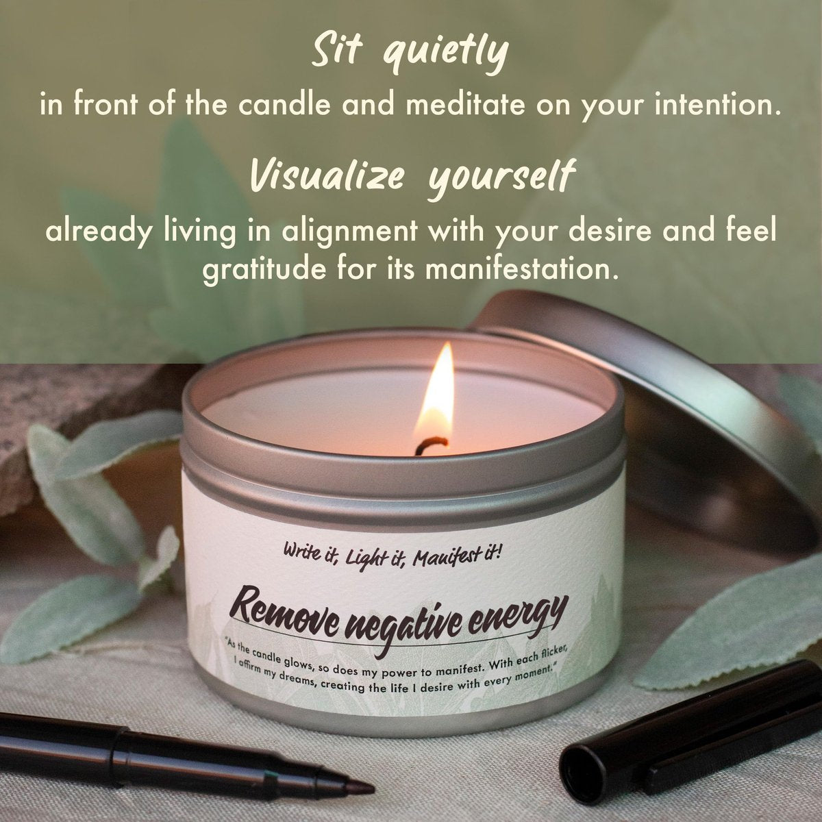 Manifest Candles Weißer Salbei Reinigungs-Kerze – 45 Stunden Brenndauer, Kokos-Sojawachs, Negative Energie Vertreiben, Meditation & Aromatherapie