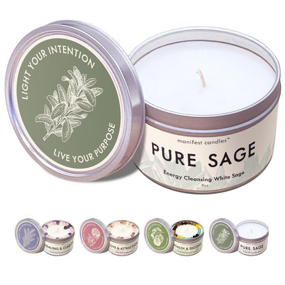Manifest Candles Weißer Salbei Reinigungs-Kerze – 45 Stunden Brenndauer, Kokos-Sojawachs, Negative Energie Vertreiben, Meditation & Aromatherapie
