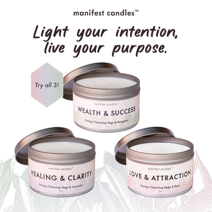 Manifest Sage & Bergamot Money Candle – 45 Stunden Brenndauer, Manifestationsarmband, Schutzkerze für negative Energie, Fülle-Kerze, spirituelle Absichtskerze für positive Energie