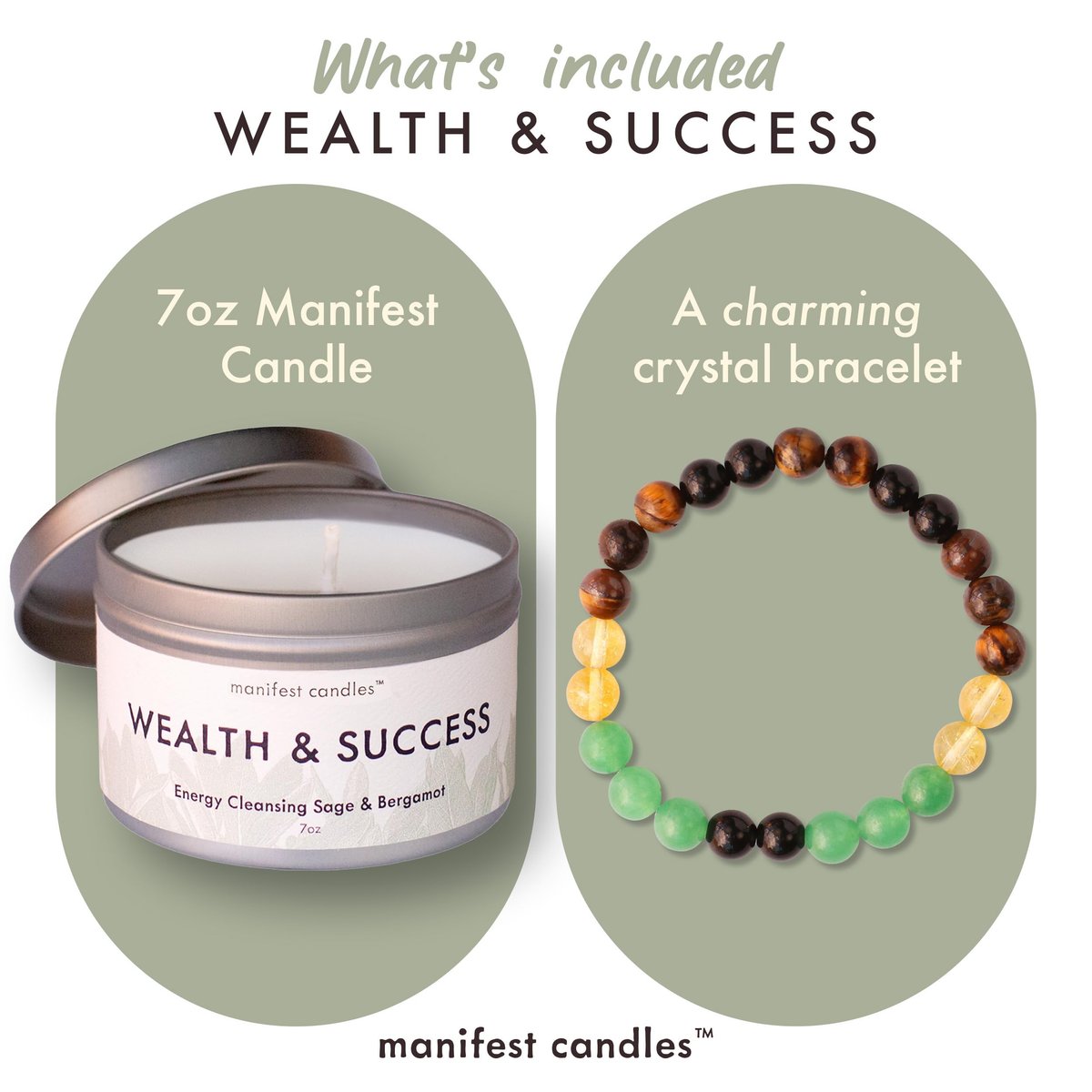 Manifest Sage & Bergamot Money Candle – 45 Stunden Brenndauer, Manifestationsarmband, Schutzkerze für negative Energie, Fülle-Kerze, spirituelle Absichtskerze für positive Energie