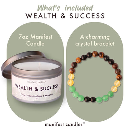 Manifest Sage & Bergamot Money Candle – 45 Stunden Brenndauer, Manifestationsarmband, Schutzkerze für negative Energie, Fülle-Kerze, spirituelle Absichtskerze für positive Energie
