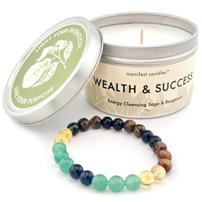 Manifest Sage & Bergamot Money Candle – 45 Stunden Brenndauer, Manifestationsarmband, Schutzkerze für negative Energie, Fülle-Kerze, spirituelle Absichtskerze für positive Energie
