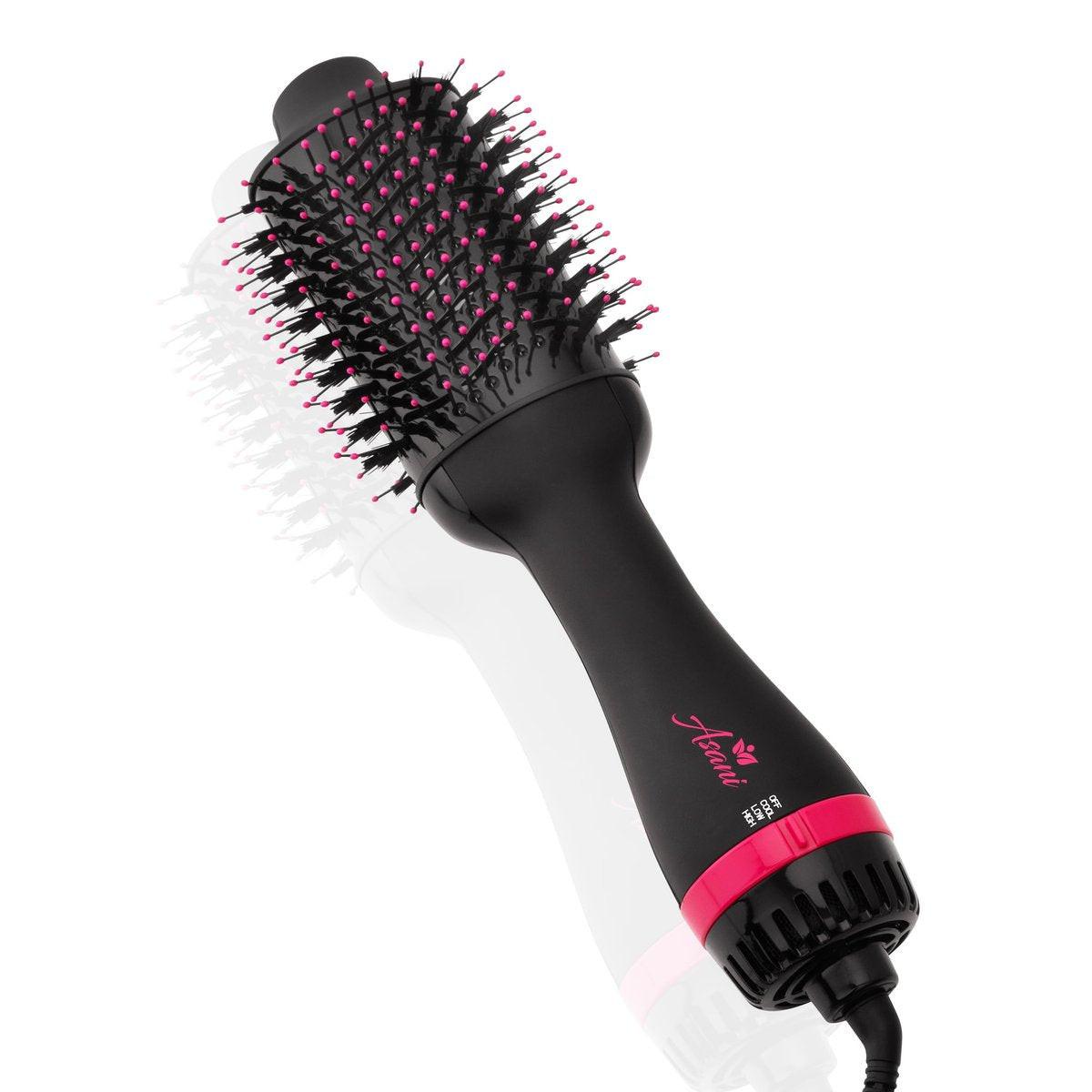Asani Haartrocknerbürste - 4-in-1 Föhnbürste mit Kamm, Locken- und Glätteisen - Runde Föhnbürste mit Antifrizz-Keramik-Titan-Zylinder für alle Haartypen (120V)