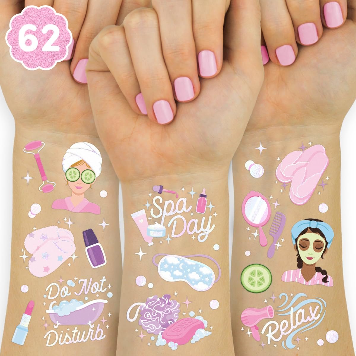 xo, Fetti Mädchen Spa-Party Temporäre Tattoos – 62 Motive | Übernachtungsparty Geburtstagszubehör, Self-Care-Goodie-Bag-Geschenke, Süße Dekorationen, Ostern, Strumpffüller, Schlafparty-Zubehör-Aktivität
