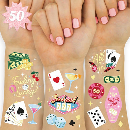 xo, Fetti Casino Temporäre Tattoos – 50 Goldfolie Tattoos für Junggesellinnen-Abschied, Geburtstag, Las Vegas Party, Spielnacht