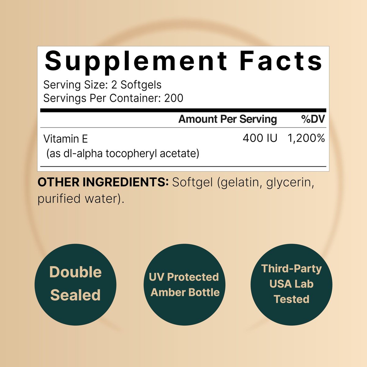NatureBell Vitamin E Öl Weichkapseln, 400 IE pro Portion, 400 Kapseln | Antioxidans für Haut, Herz und Immunsystem – Non-GMO