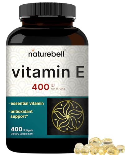 NatureBell Vitamin E Öl Weichkapseln, 400 IE pro Portion, 400 Kapseln | Antioxidans für Haut, Herz und Immunsystem – Non-GMO