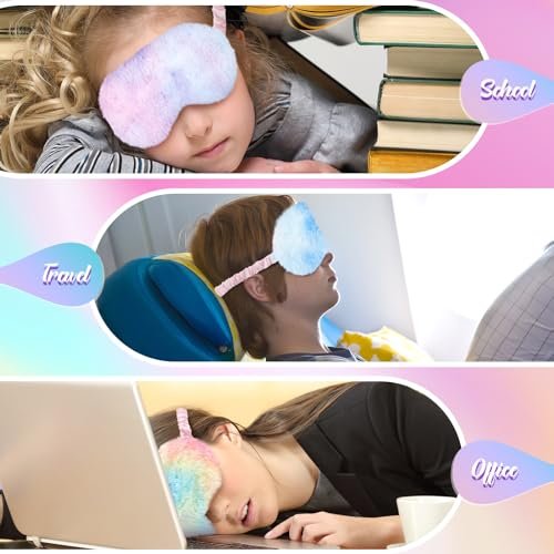 Cuffbow 12 Stück Plüsch Schlafmasken Bulk Bequeme Schlafaugenmaske für Kinder Frauen Männer Weiche Fellbinde Faux Fur Schatten für Reisen Nickerchen Übernachtungspartyzubehör (Regenbogen)