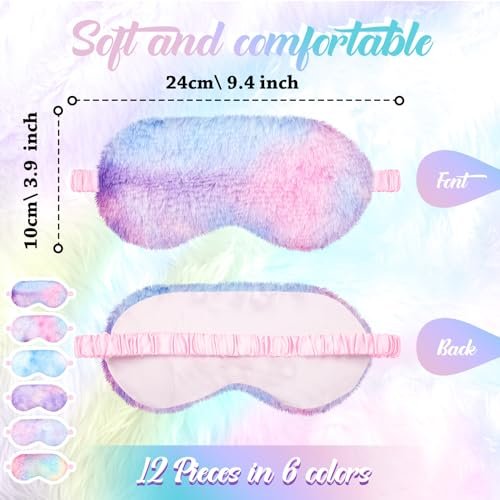 Cuffbow 12 Stück Plüsch Schlafmasken Bulk Bequeme Schlafaugenmaske für Kinder Frauen Männer Weiche Fellbinde Faux Fur Schatten für Reisen Nickerchen Übernachtungspartyzubehör (Regenbogen)