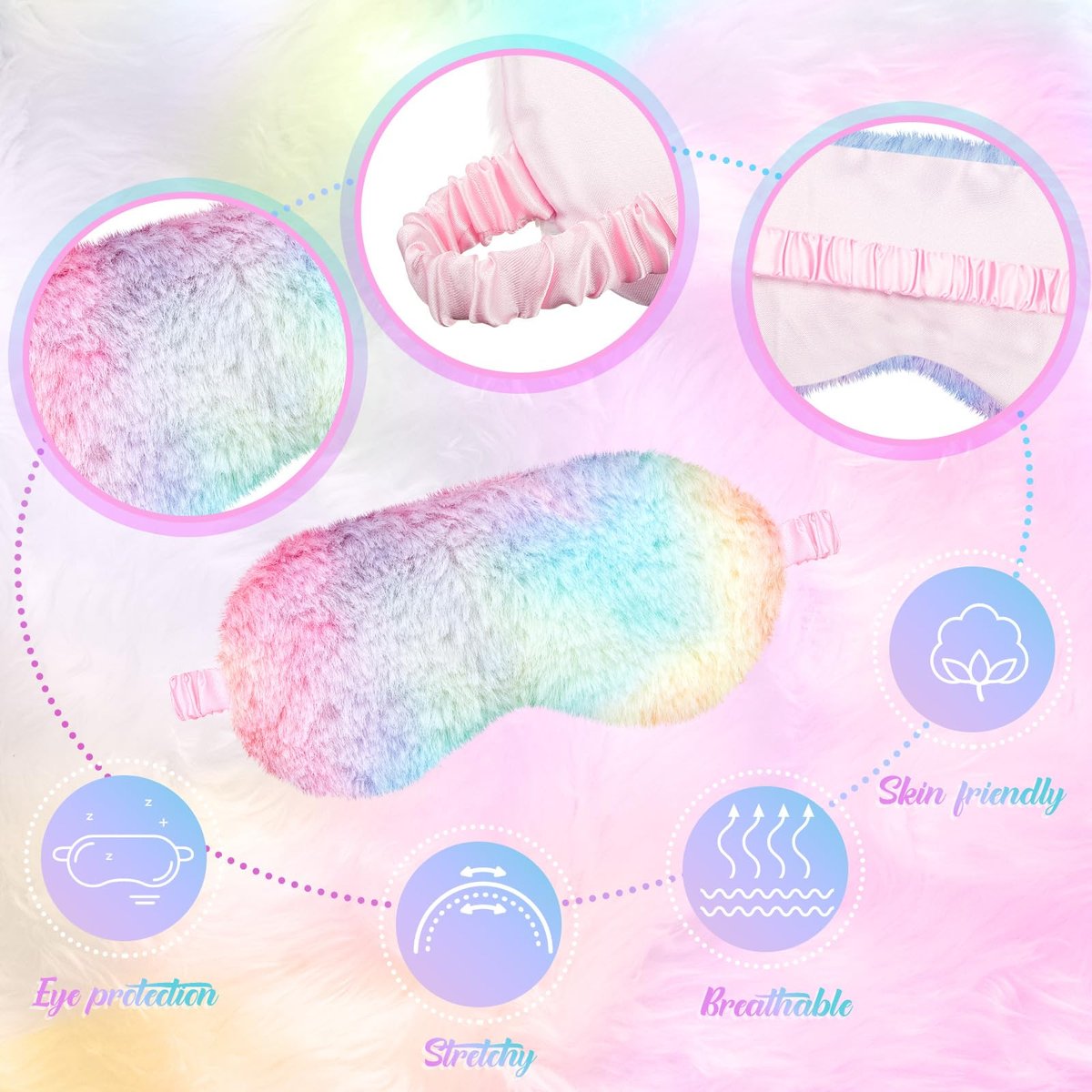 Cuffbow 12 Stück Plüsch Schlafmasken Bulk Bequeme Schlafaugenmaske für Kinder Frauen Männer Weiche Fellbinde Faux Fur Schatten für Reisen Nickerchen Übernachtungspartyzubehör (Regenbogen)