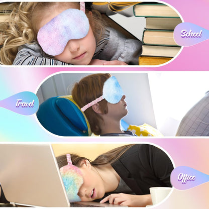 Cuffbow 12 Stück Plüsch Schlafmasken Bulk Bequeme Schlafaugenmaske für Kinder Frauen Männer Weiche Fellbinde Faux Fur Schatten für Reisen Nickerchen Übernachtungspartyzubehör (Regenbogen)