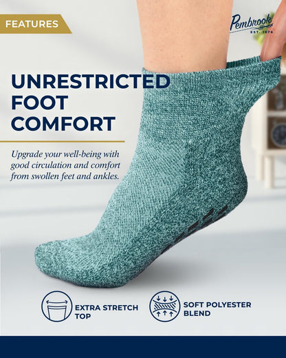 Pembrook Diabetische Knöchelsocken für Damen & Herren mit Griffen | 6 Paar Viertellange Weite Nicht-Bindende Diabetikersocken für Herren Rutschfest | Ödeme, Neuropathie für Damen & Herren