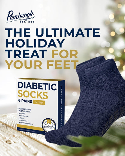 Pembrook Diabetische Knöchelsocken für Damen & Herren mit Griffen | 6 Paar Viertellange Weite Nicht-Bindende Diabetikersocken für Herren Rutschfest | Ödeme, Neuropathie für Damen & Herren