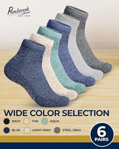Pembrook Diabetische Knöchelsocken für Damen & Herren mit Griffen | 6 Paar Viertellange Weite Nicht-Bindende Diabetikersocken für Herren Rutschfest | Ödeme, Neuropathie für Damen & Herren