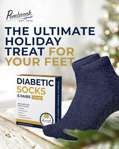 Pembrook Diabetische Knöchelsocken für Damen & Herren mit Griffen | 6 Paar Viertellange Weite Nicht-Bindende Diabetikersocken für Herren Rutschfest | Ödeme, Neuropathie für Damen & Herren