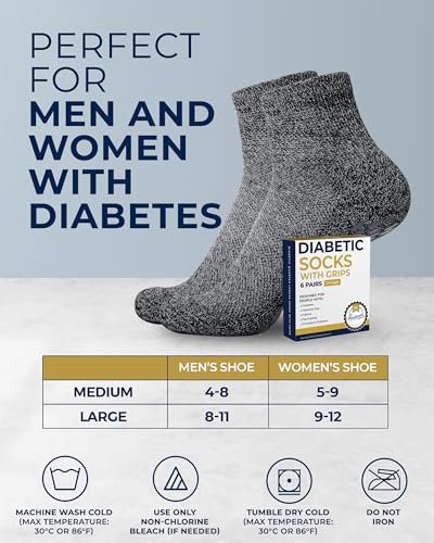 Pembrook Diabetische Knöchelsocken für Damen & Herren mit Griffen | 6 Paar Viertellange Weite Nicht-Bindende Diabetikersocken für Herren Rutschfest | Ödeme, Neuropathie für Damen & Herren