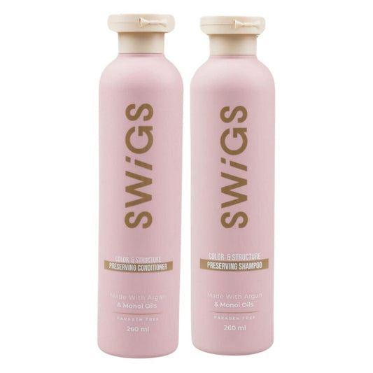 SWIGS Shampoo & Conditioner Set für Echthaar und Kunsthaarperücken | Entwirrend, Farbschutz, Volumen & Glanz | 2er-Pack, 240 ml