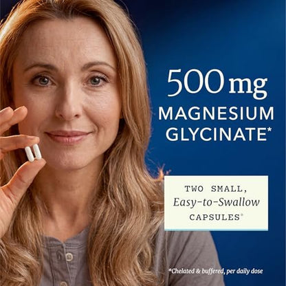 Magnesium Glycinat 500mg | Hochdosiert & Optimal Bioverfügbar | Für Schlaf, Muskeln, Knochen, Herz & Entspannung | Für Frauen & Männer | Geprüft Vegan & Ohne Gentechnik | 120 Kapseln
